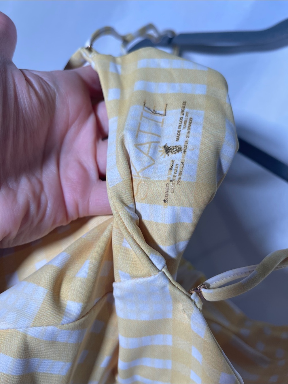 SKATIE WOMENS PLAID YELLOW ONE PIECE BATHING SUIT SWIMSUIT LARGE - Picture 3 of 3